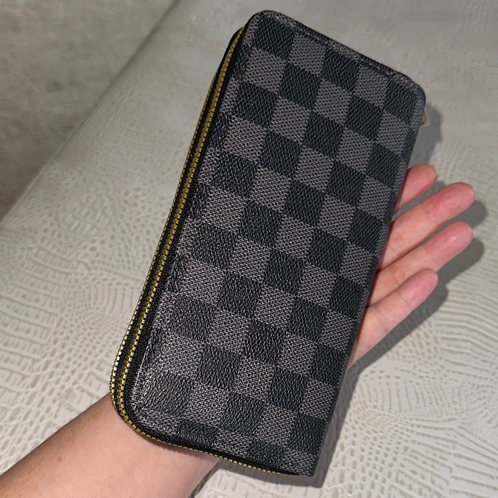Checkered Zip-Around Wallet